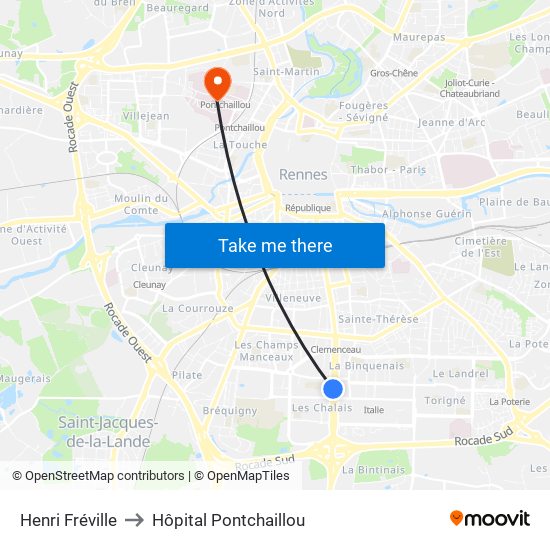 Henri Fréville to Hôpital Pontchaillou map