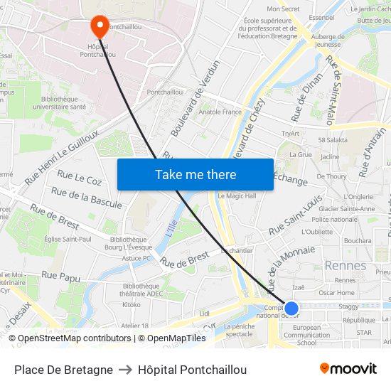 Place De Bretagne to Hôpital Pontchaillou map