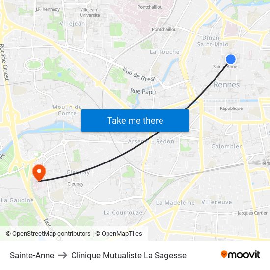 Sainte-Anne to Clinique Mutualiste La Sagesse map