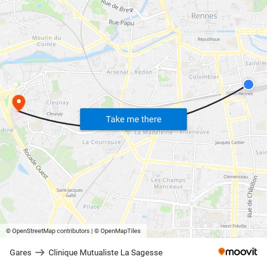 Gares to Clinique Mutualiste La Sagesse map