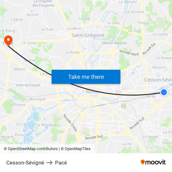 Cesson-Sévigné to Pacé map