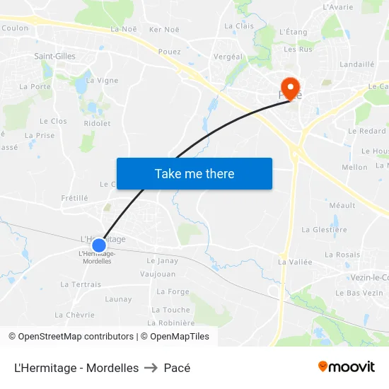 L'Hermitage - Mordelles to Pacé map