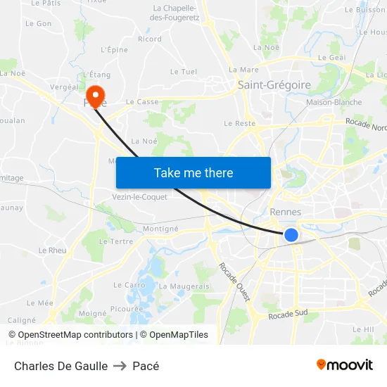 Charles De Gaulle to Pacé map