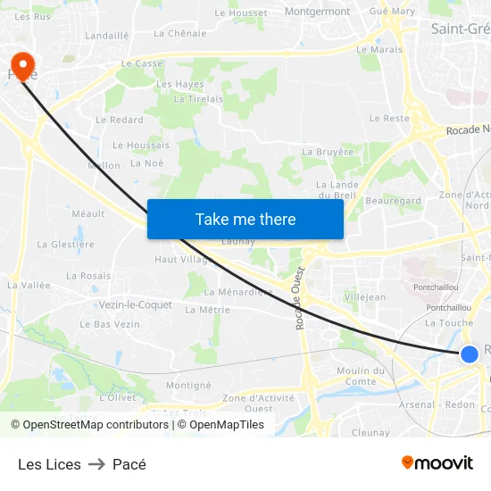 Les Lices to Pacé map