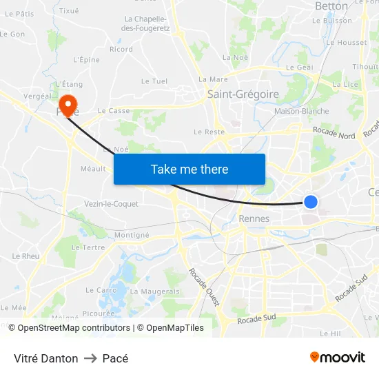 Vitré Danton to Pacé map