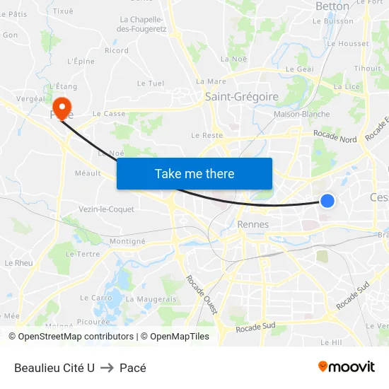 Beaulieu Cité U to Pacé map