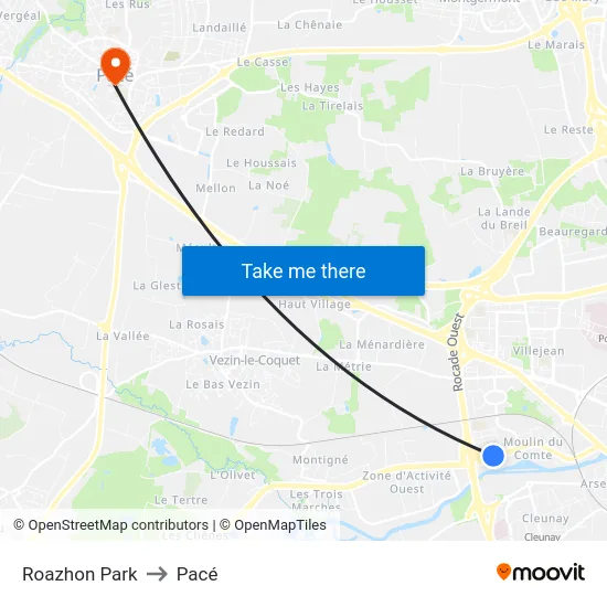 Roazhon Park to Pacé map