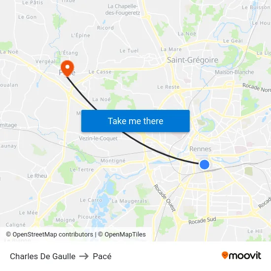 Charles De Gaulle to Pacé map