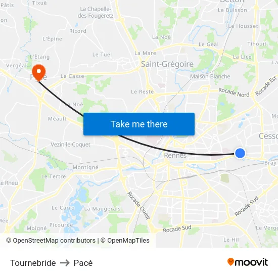 Tournebride to Pacé map