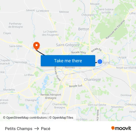 Petits Champs to Pacé map