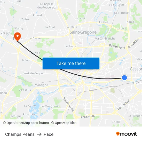 Champs Péans to Pacé map