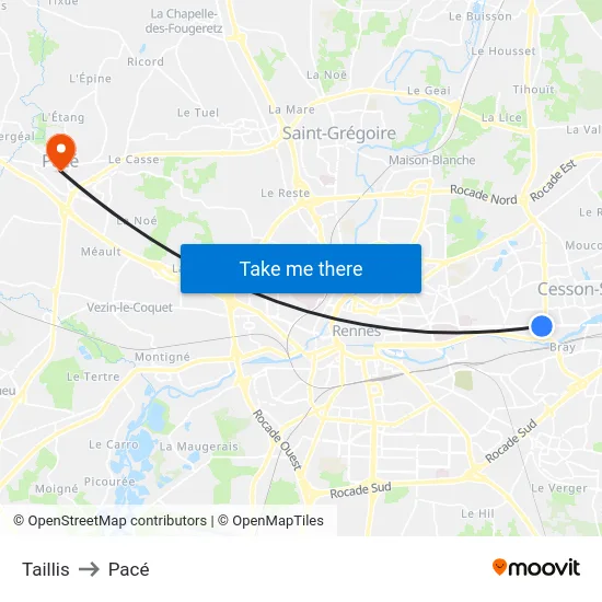 Taillis to Pacé map
