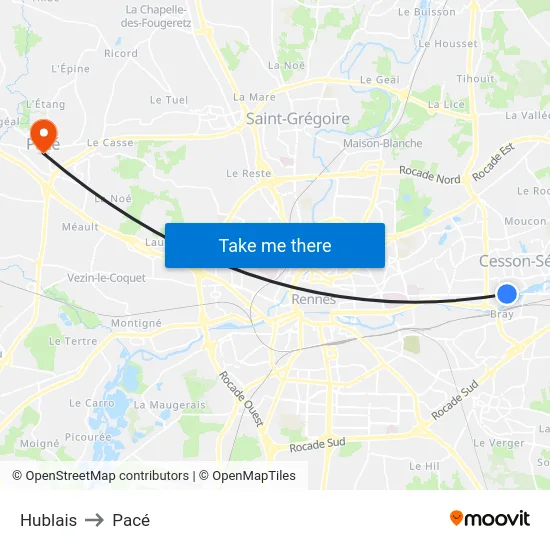 Hublais to Pacé map