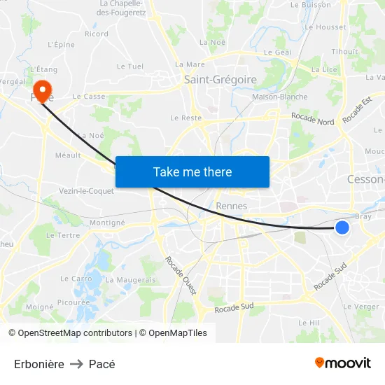 Erbonière to Pacé map