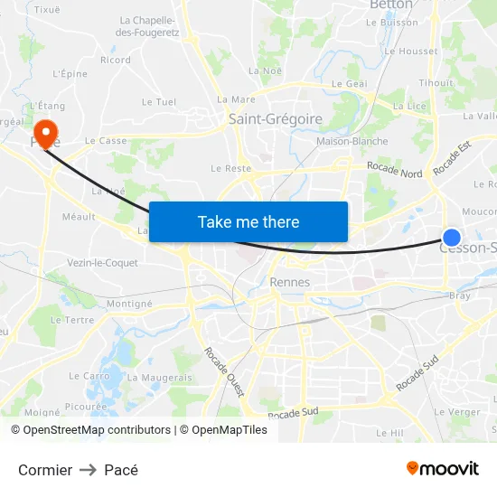 Cormier to Pacé map