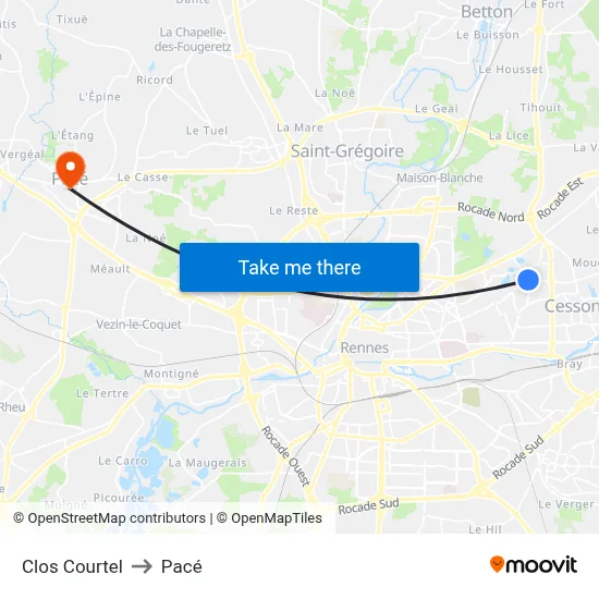 Clos Courtel to Pacé map