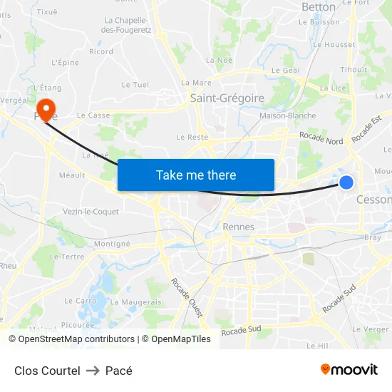 Clos Courtel to Pacé map