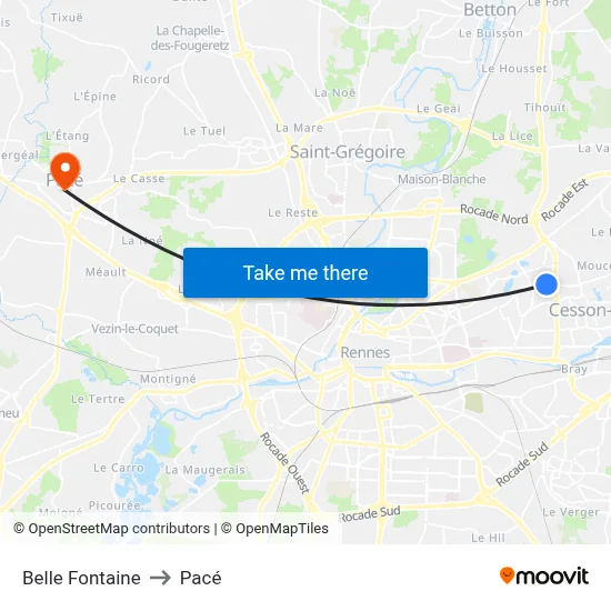Belle Fontaine to Pacé map