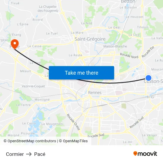 Cormier to Pacé map