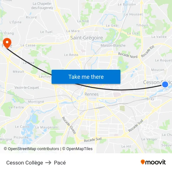Cesson Collège to Pacé map