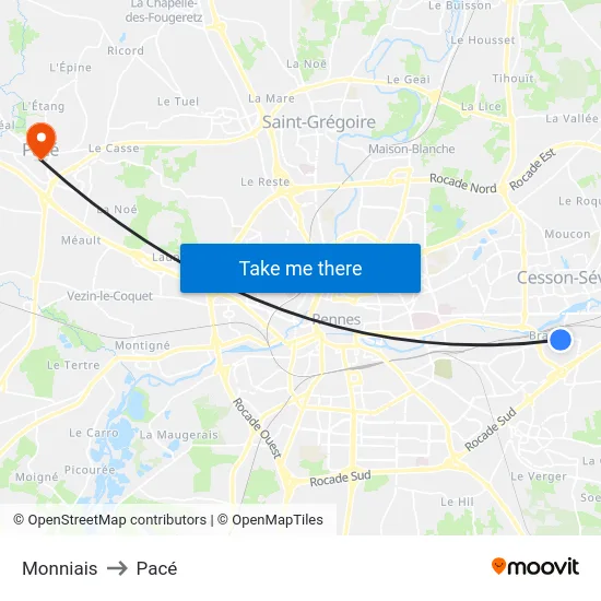 Monniais to Pacé map