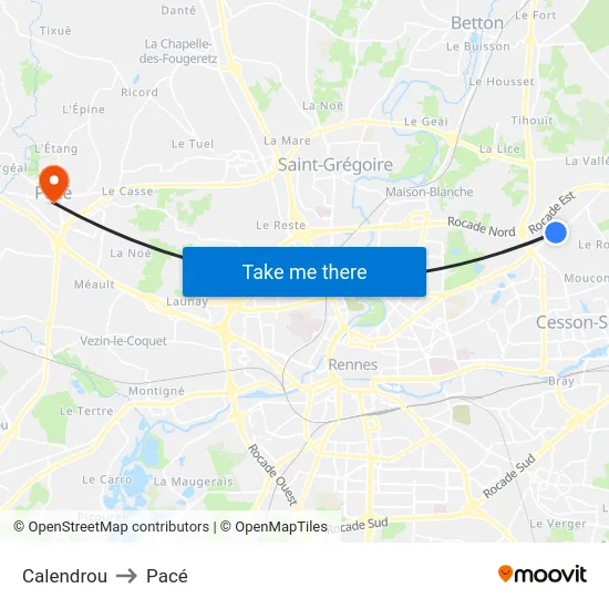 Calendrou to Pacé map