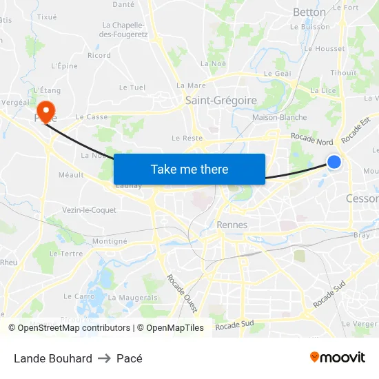 Lande Bouhard to Pacé map
