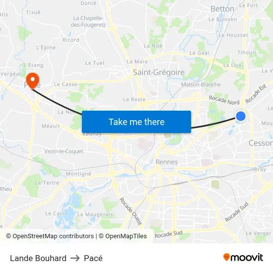 Lande Bouhard to Pacé map