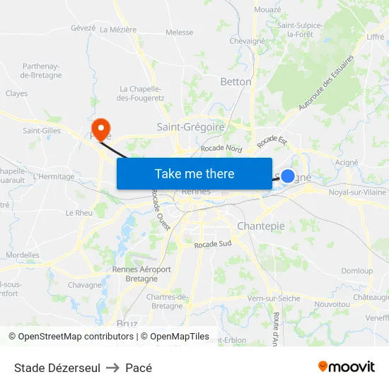 Stade Dézerseul to Pacé map