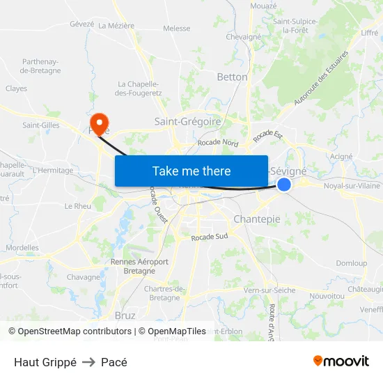 Haut Grippé to Pacé map