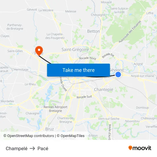 Champelé to Pacé map