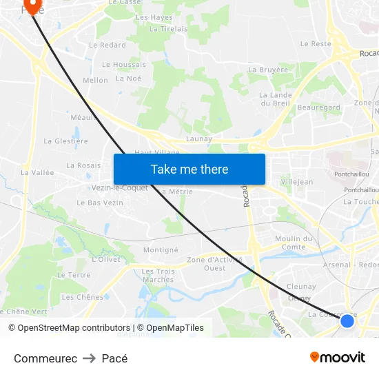 Commeurec to Pacé map