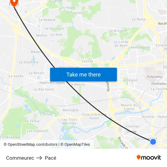 Commeurec to Pacé map