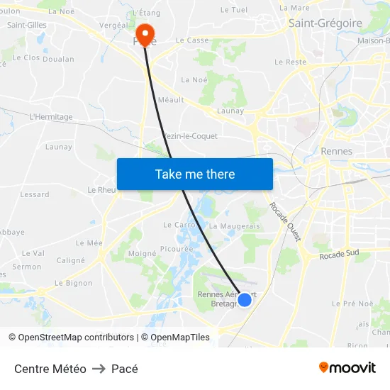 Centre Météo to Pacé map