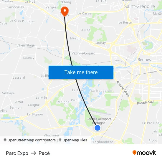 Parc Expo to Pacé map