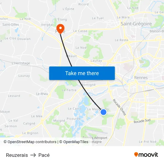 Reuzerais to Pacé map
