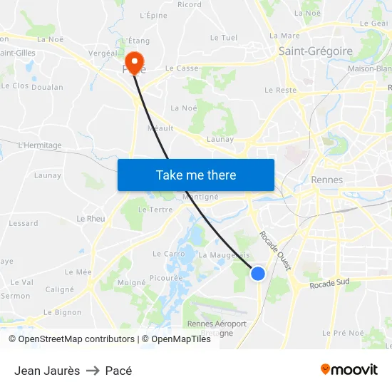 Jean Jaurès to Pacé map
