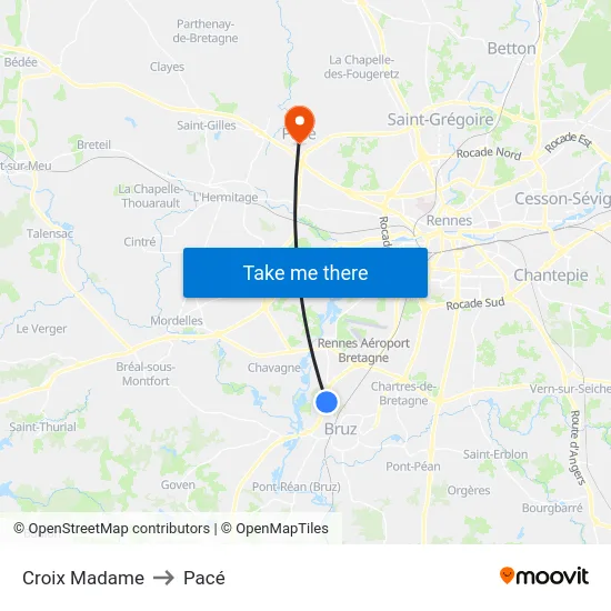 Croix Madame to Pacé map