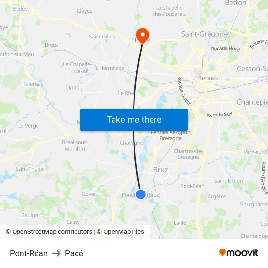 Pont-Réan to Pacé map