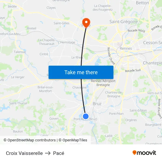 Croix Vaisserelle to Pacé map