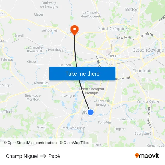 Champ Niguel to Pacé map