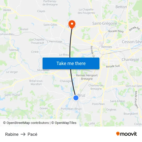 Rabine to Pacé map