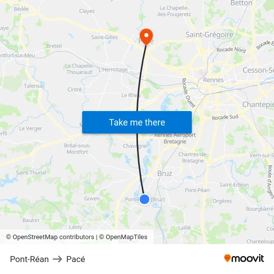 Pont-Réan to Pacé map