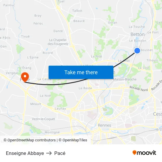 Enseigne Abbaye to Pacé map