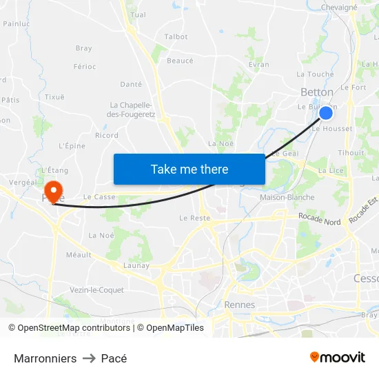 Marronniers to Pacé map