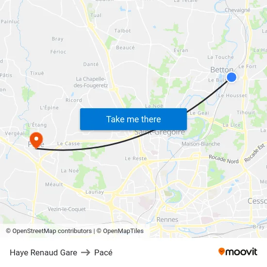 Haye Renaud Gare to Pacé map
