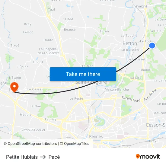 Petite Hublais to Pacé map