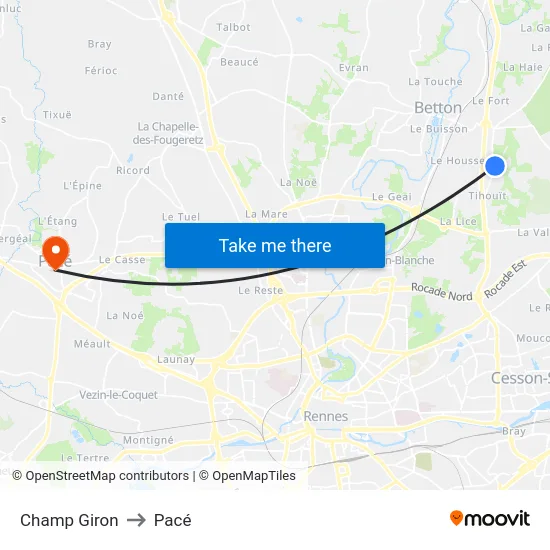Champ Giron to Pacé map