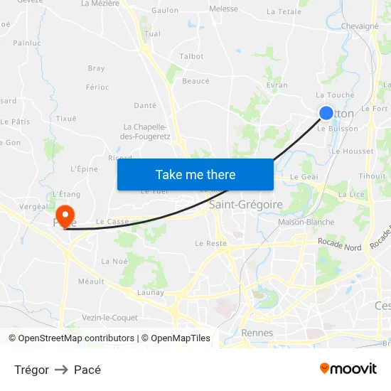 Trégor to Pacé map