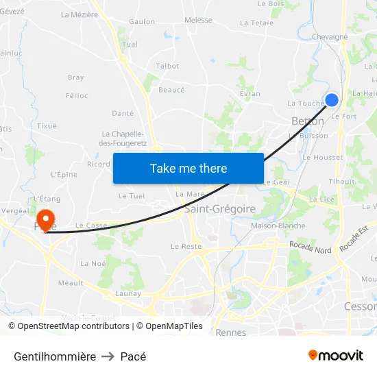 Gentilhommière to Pacé map